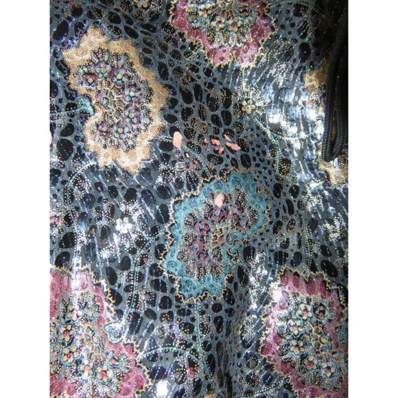 Sharif 1827 Black Metallic Floral Python Embossed Italian Leather Charm Satchel - Picture 15 of 16